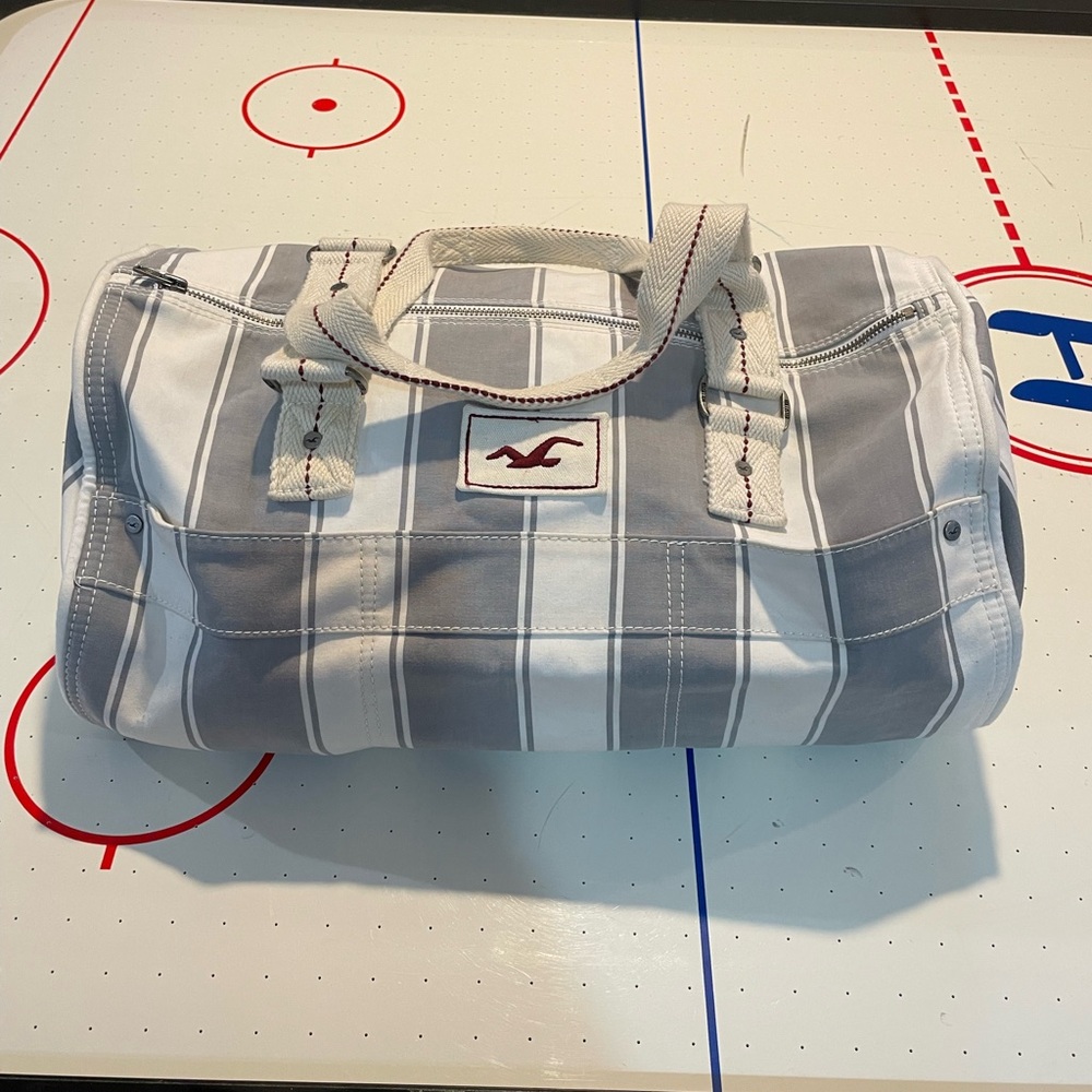 Hollister Gray and White Duffel Bag